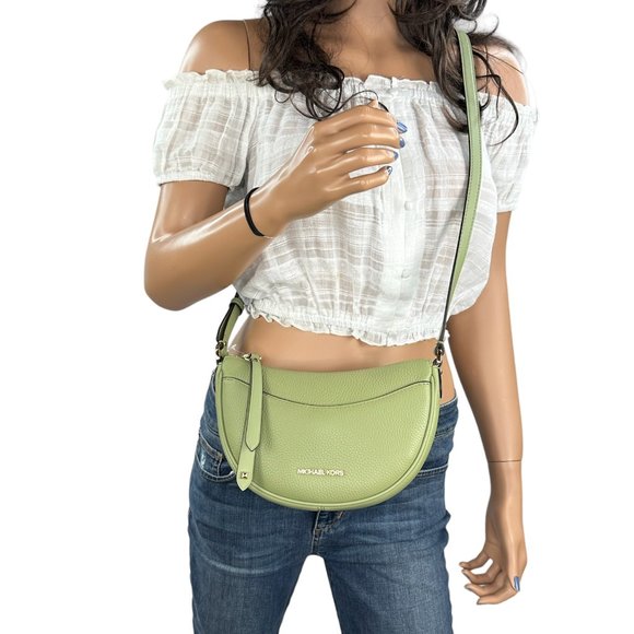 Michael Kors Dover Small Mini Half Moon Crossbody Bag Light Sage - Picture 1 of 13